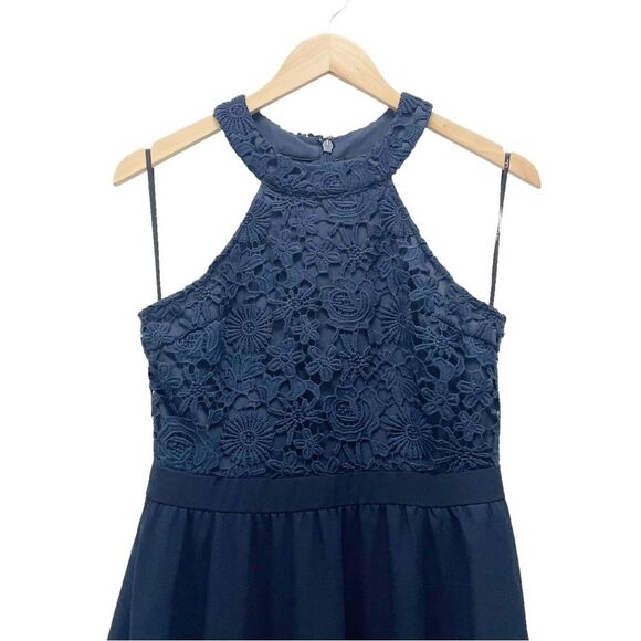 Lulus Lover's Game Navy Blue Lace Halter Neck Skater Dress Women’s Size Medium - Picture 7 of 13